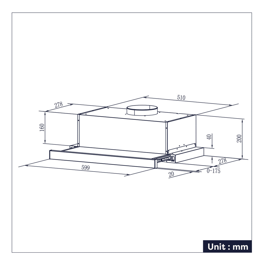 Ciarra Hotte télescopique sous armoire 370 m³/h noir classe énergétique A++ - 60 cm