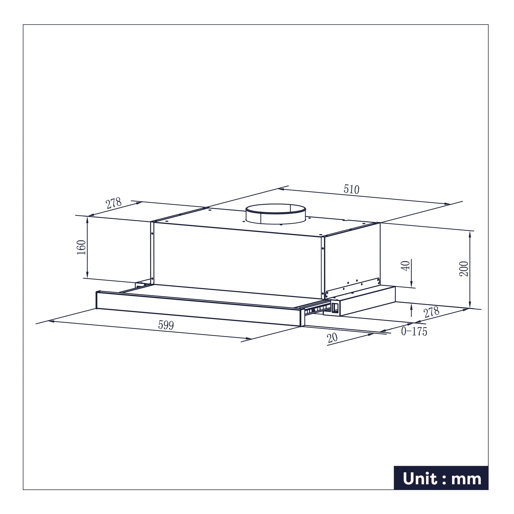 Ciarra Hotte télescopique sous armoire 370 m³/h noir classe énergétique A++ - 60 cm