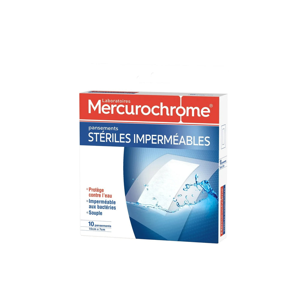 MERCUROCHROME Pansements adhésifs stériles, imperméables, 10 cm x 7 cm, 10 pansements