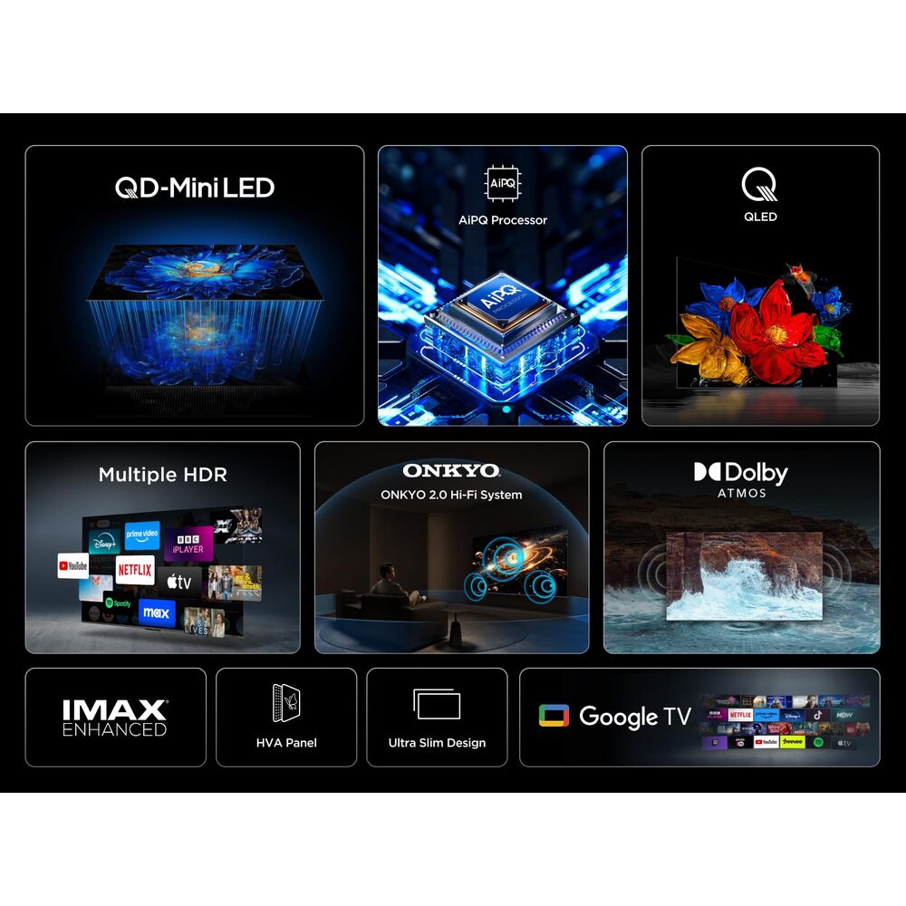 TCL 50C6K 4K QD-Mini LED Google TV 144 Hz - 50 pouces (126 cm) - Smart TV