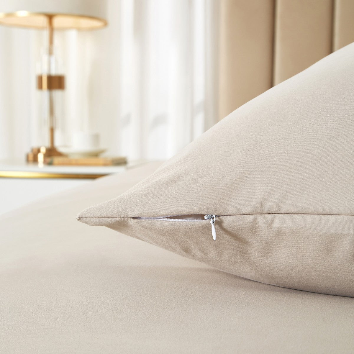 MEEALLHOME Parure de lit en flanelle lavée beige - 1 housse 200 x 220 cm et 2 taies 80 x 80 cm