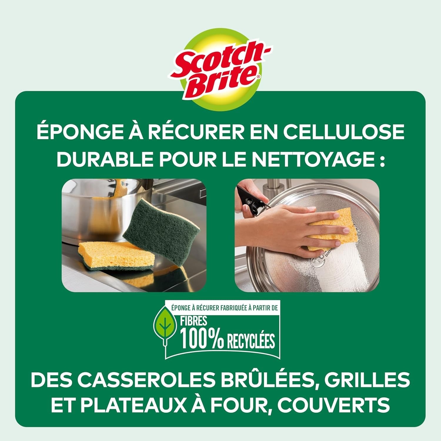 SCOTCH BRITE Éponges grattantes vertes super absorbantes double face 3 éponges