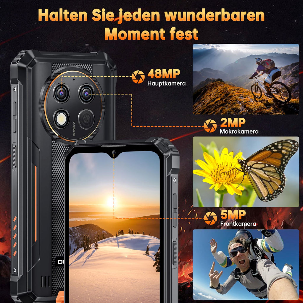 OUKITEL G1 Orange Téléphone Robuste 6,52 Pouces 10600 mAh Grande Batterie Caméra 48 MP (24+256 Go) Double SIM, NFC