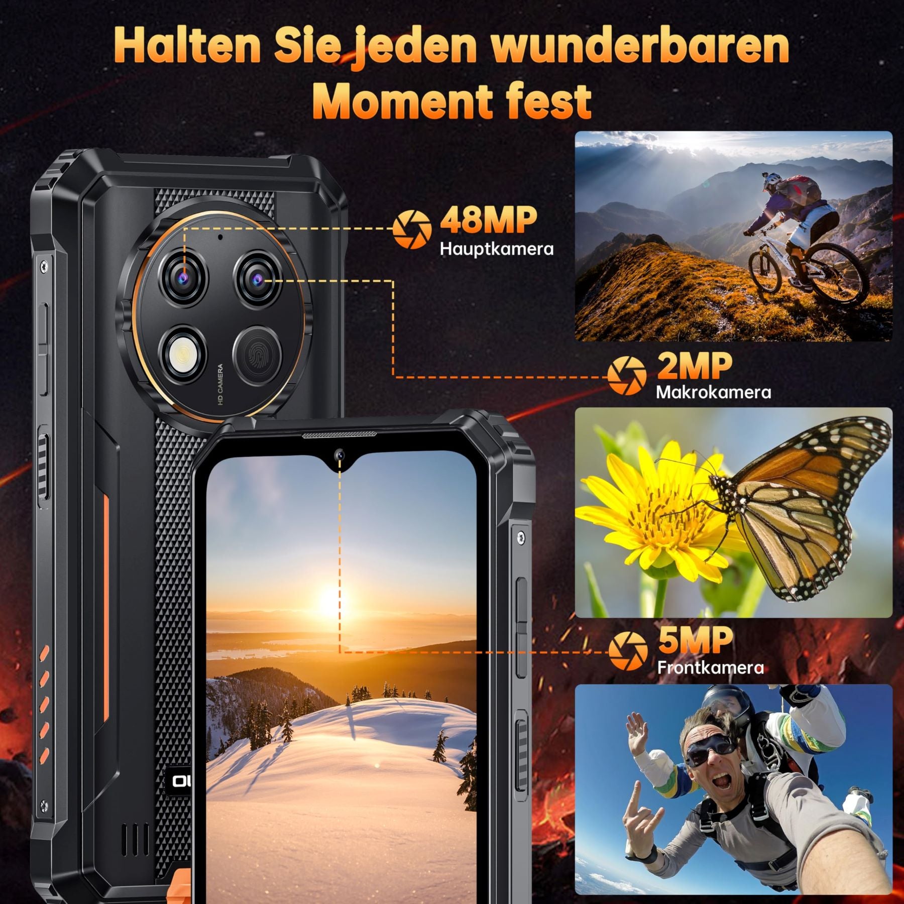 OUKITEL G1 Orange Téléphone Robuste 6,52 Pouces 10600 mAh Grande Batterie Caméra 48 MP (24+256 Go) Double SIM, NFC
