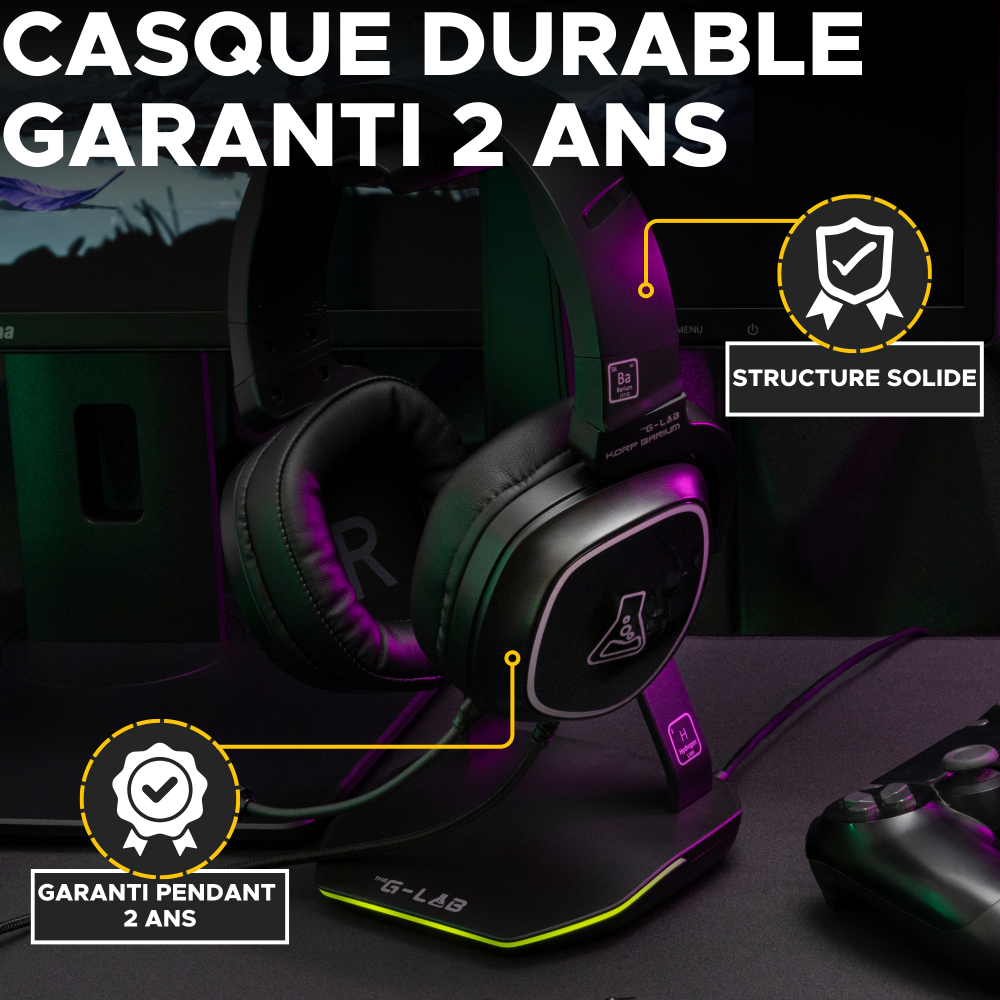 THE G-LAB Korp Barium Casque Gaming Filaire (Prise Jack 3,5 mm) - Microphone Intégré - PC, PS4, PS5, Switch, Smartphone & Tablette - Noir