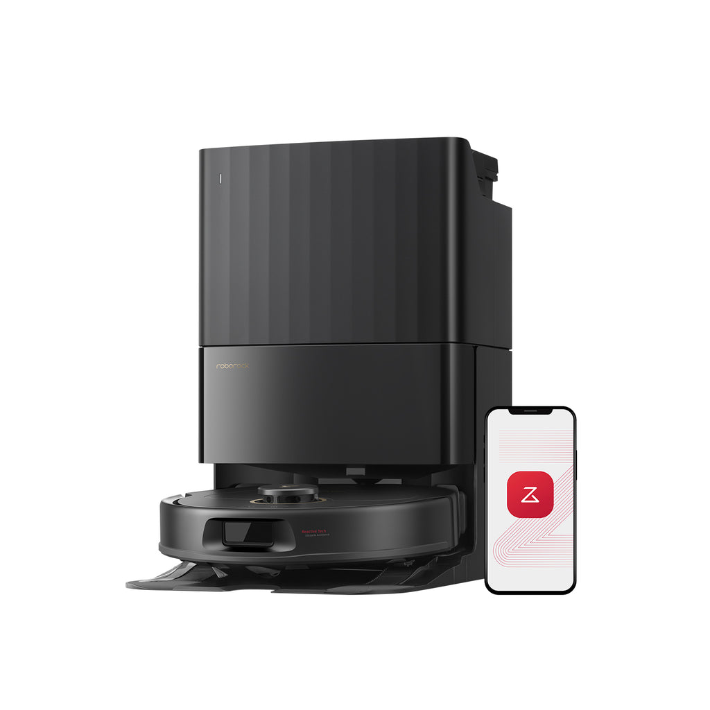 Roborock Qrevo S5V aspirateur robot noir avec station, aspiration 12000 Pa, serpillières FlexiArm, double anti-emmêlement, séchage à l'air chaud, évitement des obstacles et navigation intelligente