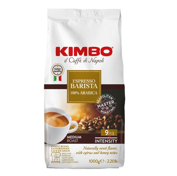 KIMBO Café en grains Espresso Barista 100 % Arabica Torréfaction moyenne Intensité 9/13 1 kg