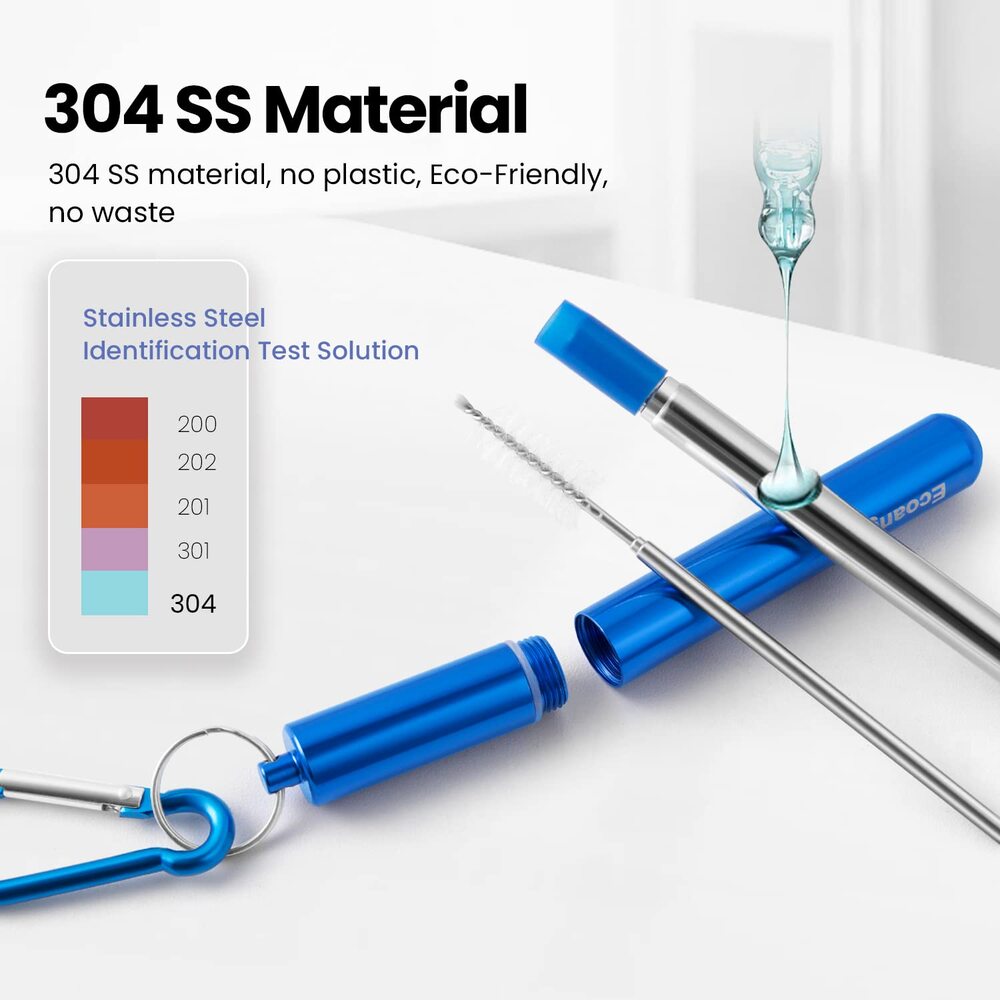 M&Co Lot de 4 pailles pliables réutilisables en acier inoxydable, Finition plaquée or, Conception portable, Brosse de nettoyage incluse, Goût neutre