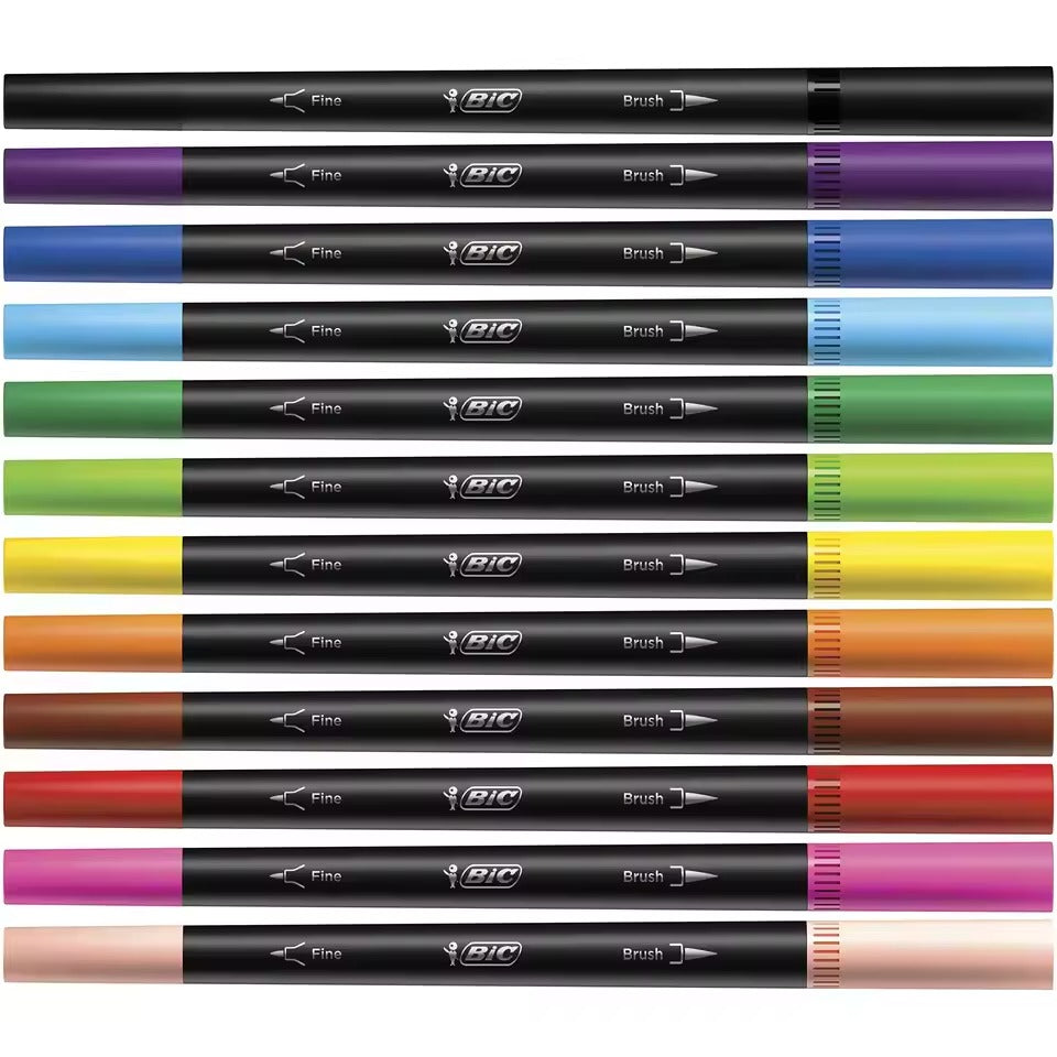 BIC Intensity Dual Tip Boîte de 6 feutres d’écriture pointe fine + pinceau
