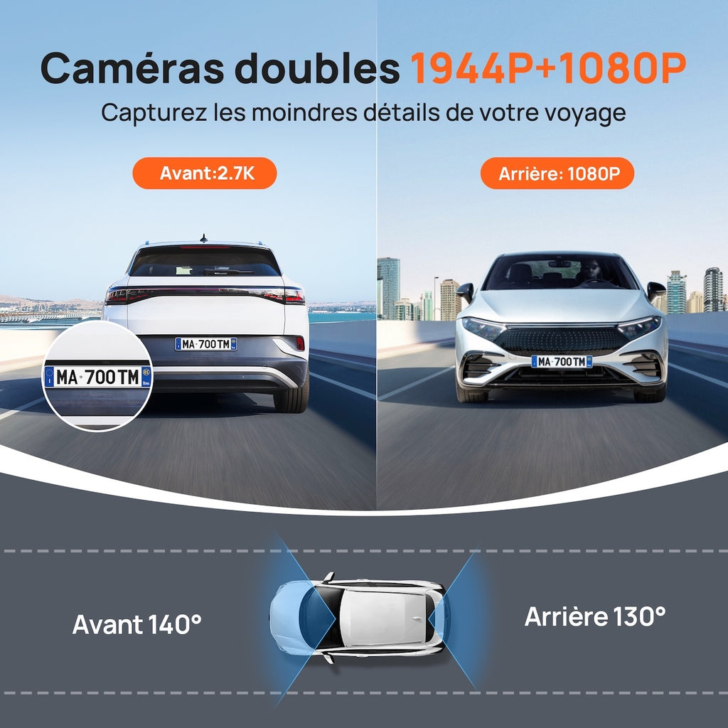 Caméra de voiture 70mai 2.7K Avant et Arrière A510-1, Dashcam Double 1944P+1080P avec Sony STARVIS 2, Vision Nocturne HDR, Caméra Intelligente avec GPS Intégré, 4G LTE, ADAS