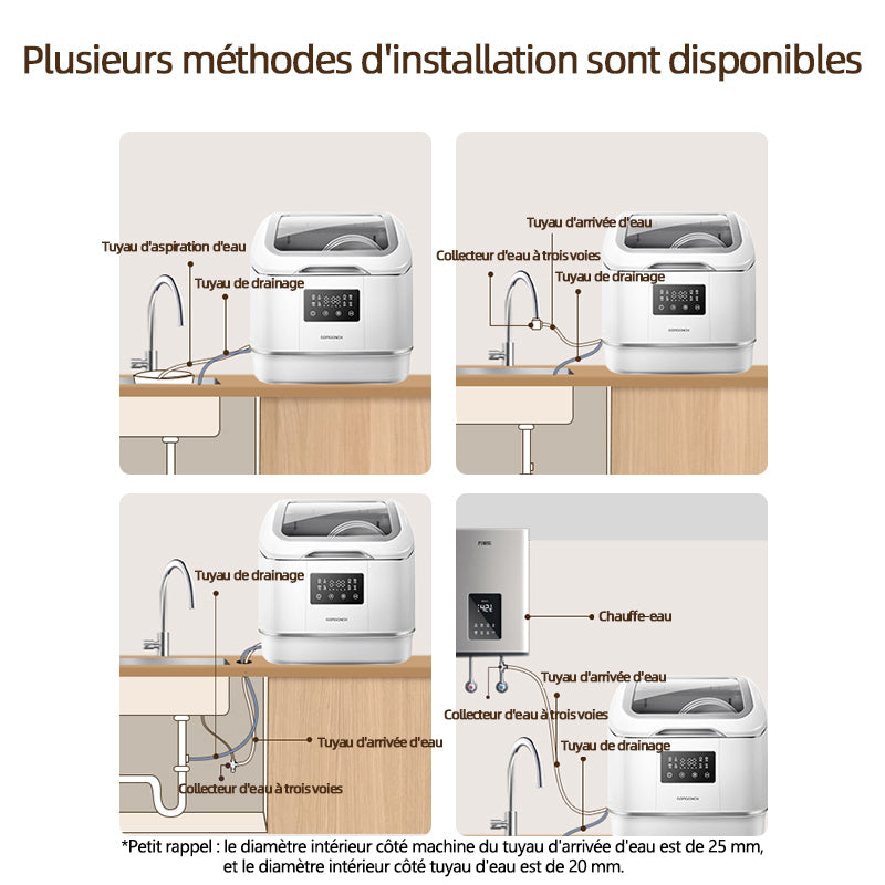 GORGENOX DW4-D30A Lave-vaisselle de table 3 couverts, aucune installation requise, stérilisation à haute température, lavage, séchage