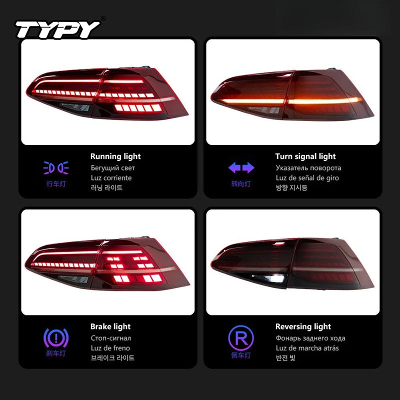 TYPY Feu arrière de voiture pour VW Golf 7 (MK7/Golf 7.5) TSI TDI 2013-2019, projecteur LED, DRL (Daytime Running Light), accessoires auto, ne convient pas au GTI
