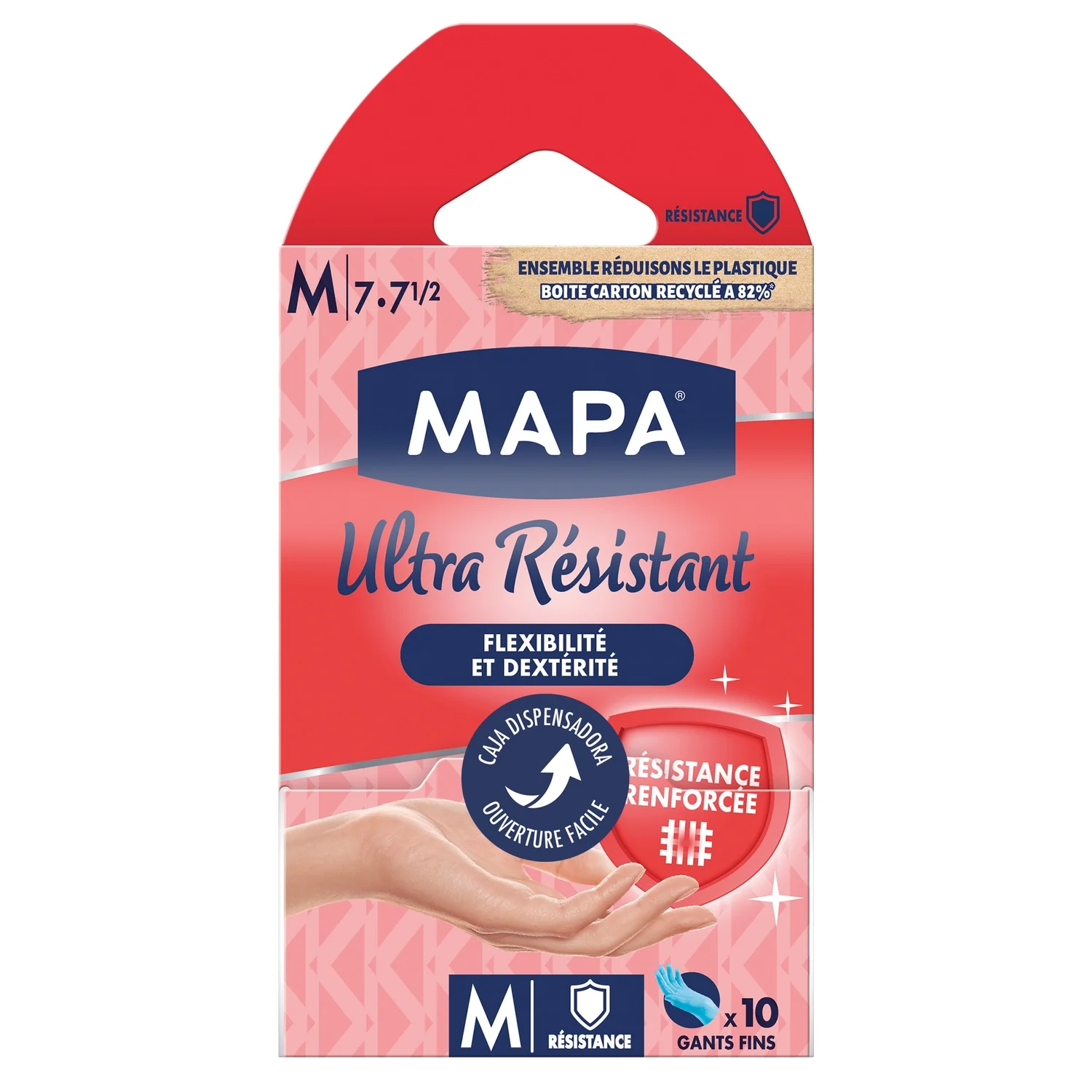 MAPA Gants nitrile jetables ultra résistants sans latex grip texturé Taille M 10 gants