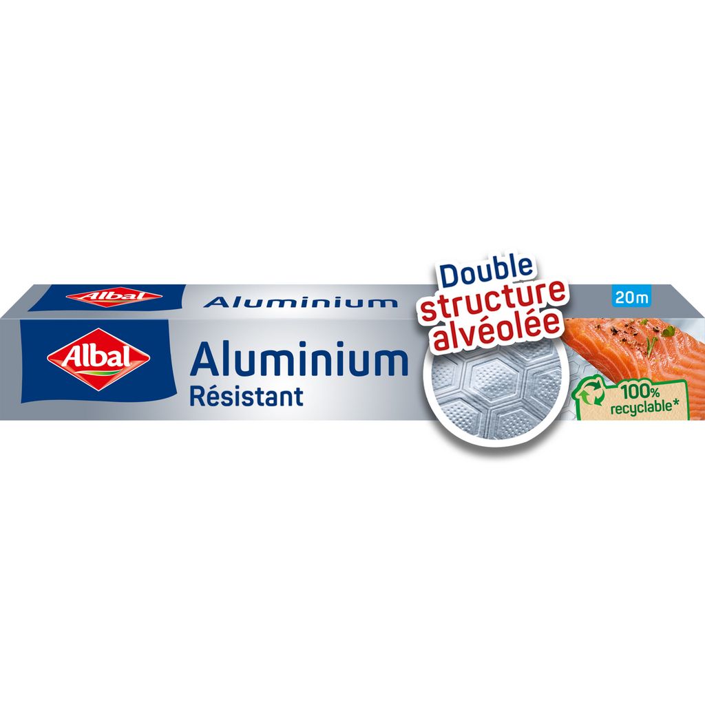 ALBAL Papier d'aluminium pour four et barbecue, extra résistant, double structure nid d'abeille, 29 cm x 20 m