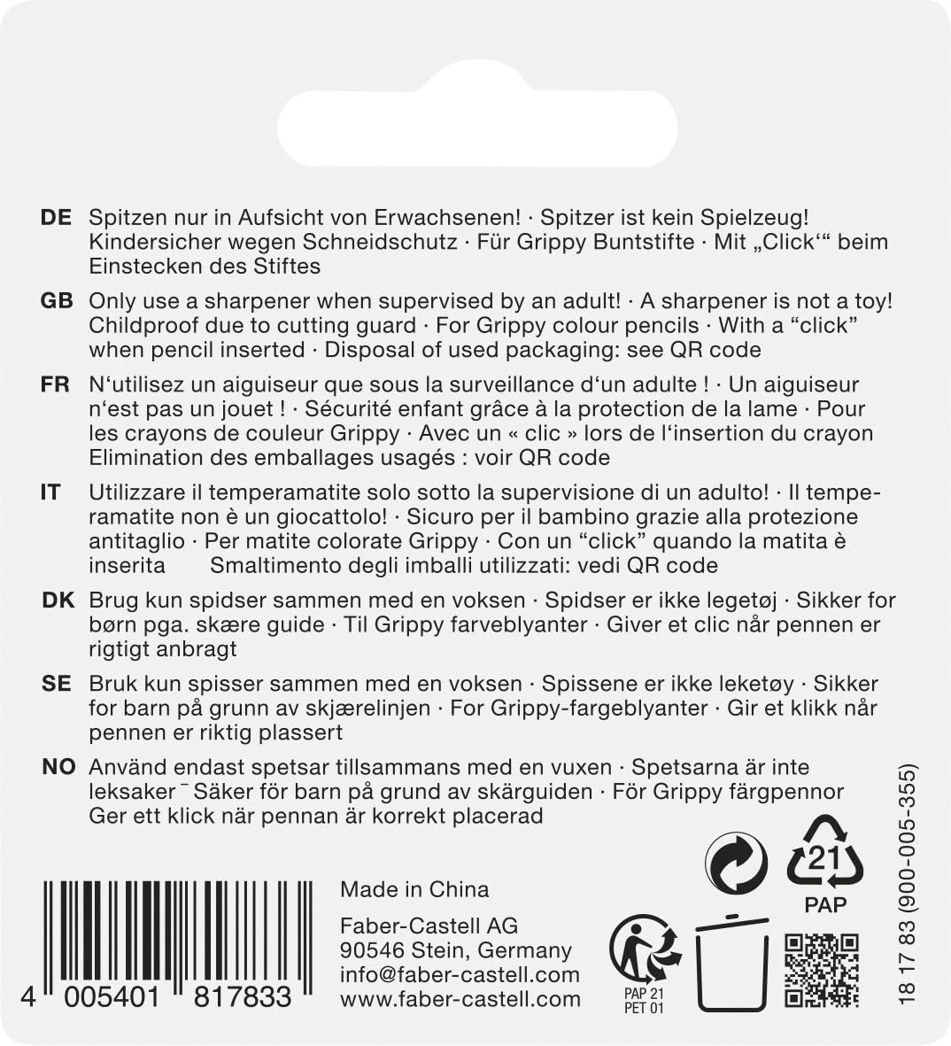 Faber-Castell Taille-crayon individuel pour crayons Grippy