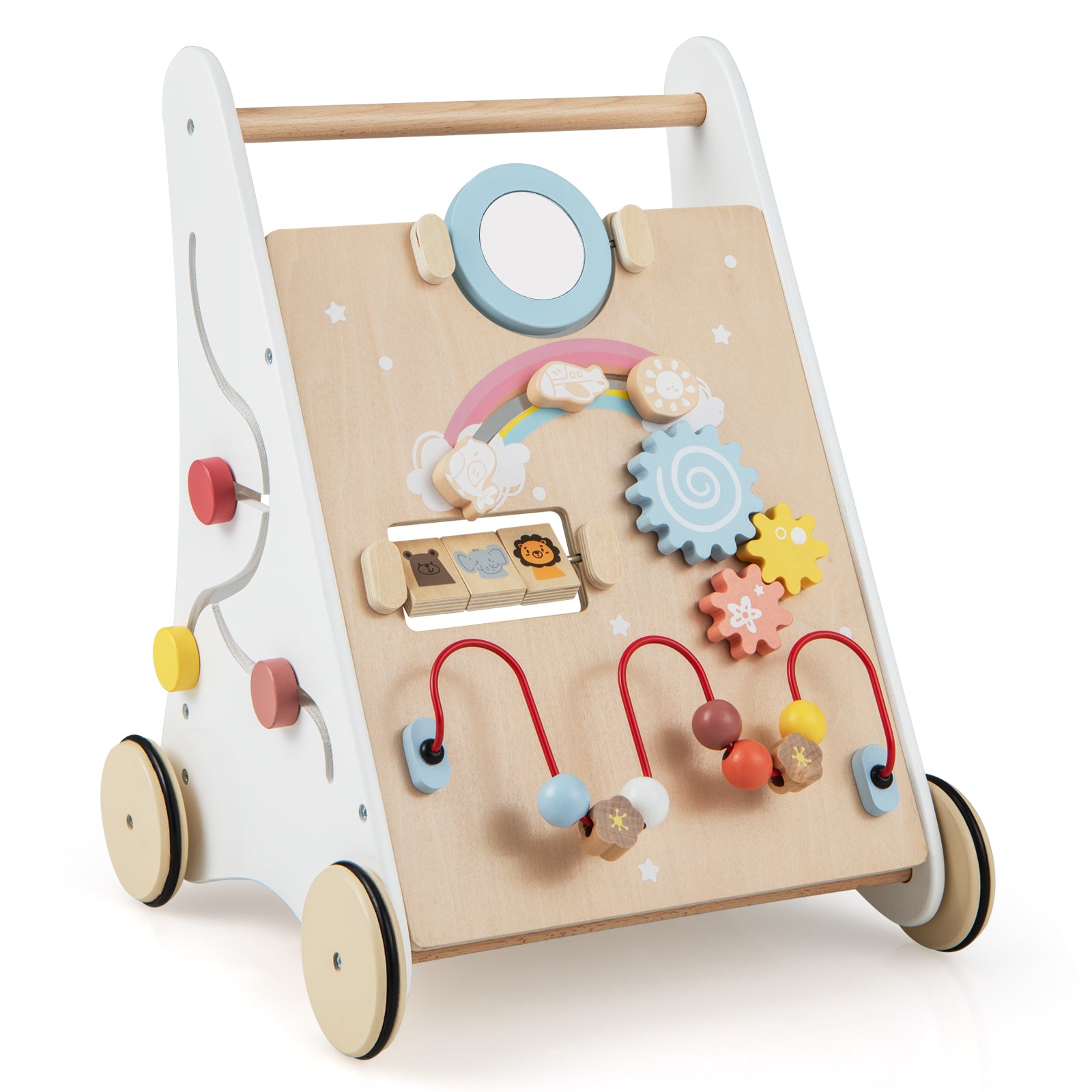Costway Trotteur bébé en bois avec centre d'activités multiples pour plus de 1 an - Blanc