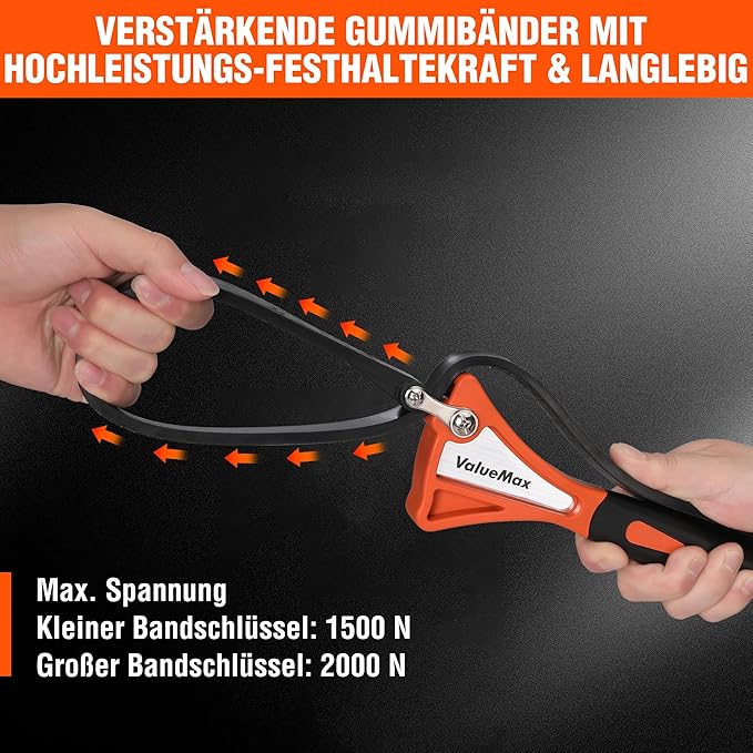 ValueMax Jeu de 2 clés à sangle en caoutchouc réglables pour tuyaux et filtres à huile, 460 mm et 630 mm, universelles pour bouteilles, éviers, pommes de douche, ouverture de bocaux en verre