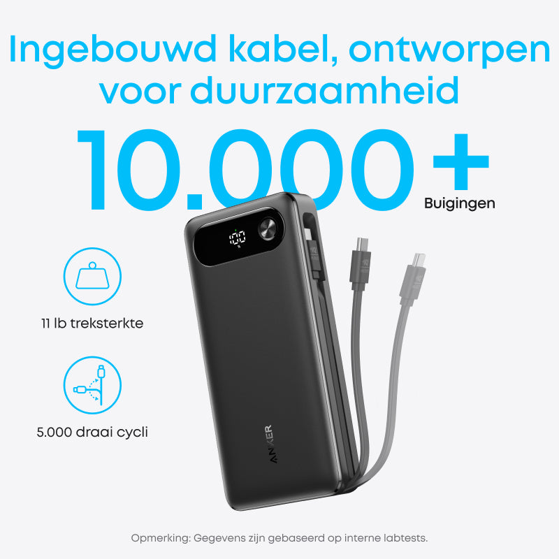 Anker batterie externe 20K mAh 87W avec câble USB-C intégré version noire, fourniture exclusive pour entreprises（hors Chine et Europe）première génération