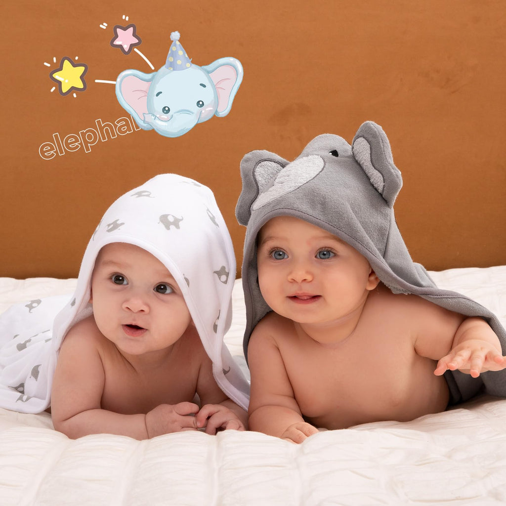 Momcozy Ensemble serviette de bain et lavettes en mélange polyester/coton M19FWXY01 (motif éléphant gris, 8 pièces)