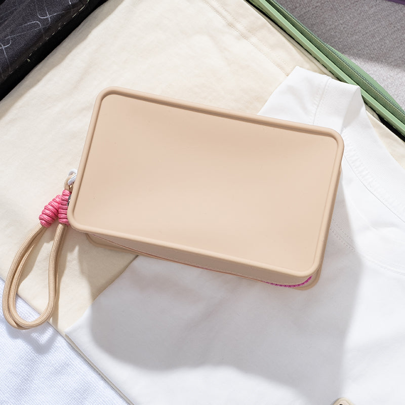 JORDAN&JUDY Trousse de rangement pour maquillage en silicone à blocs de couleurs portable à main 20 x 12 x 8 cm Kaki 1 pièce