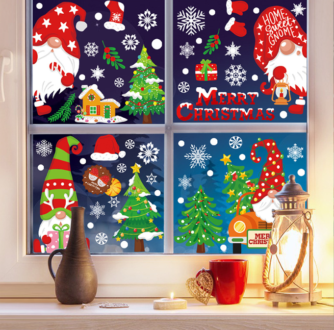 Ju7cer Autocollants de fenêtre de Noël pour enfants, décorations de fenêtre de Noël autoadhésives, motifs de lutins, 9 autocollants de fenêtre de Noël, autocollants de fenêtre d'hiver, décorations
