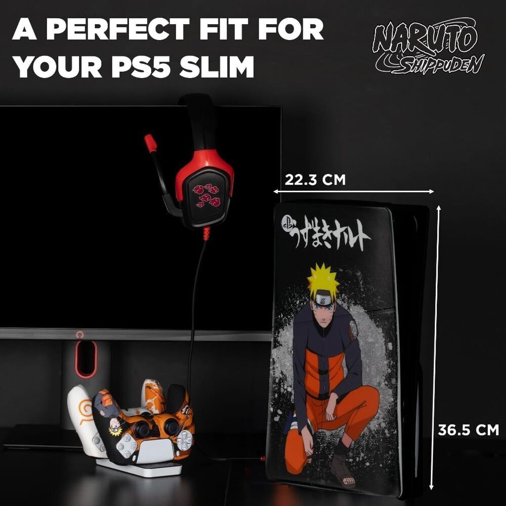 Konix Naruto Shippuden Façade de protection pour console PS5 Slim - Silicone - Antichoc - Anti-rayures - Motif Naruto - Noir