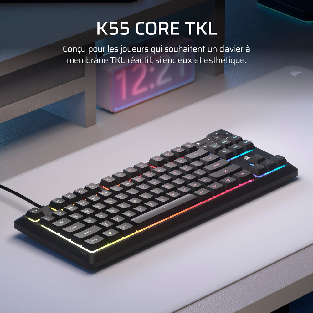 Corsair K55 CORE Clavier Gaming Membrane Filaire RGB TKL - AZERTY - Noir