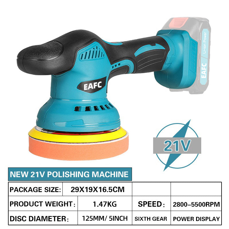 EAFC Polisseuse-cireuse électrique sans fil pour voiture 21 V, Outils de lustrage, 8 vitesses, 2800-5500 tr/min, Batterie rechargeable 7500 mAh (1500 mAh*5), Disque 125 mm