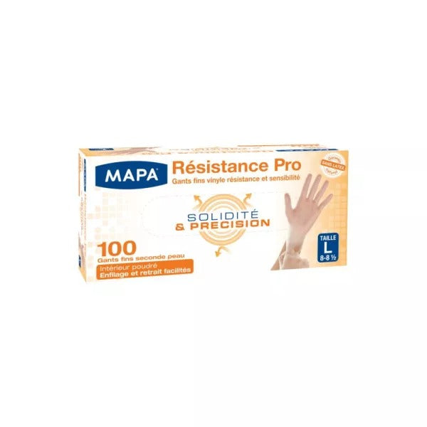 MAPA Resistance Pro Gants vinyle sans latex travaux de précision Taille L 100 gants