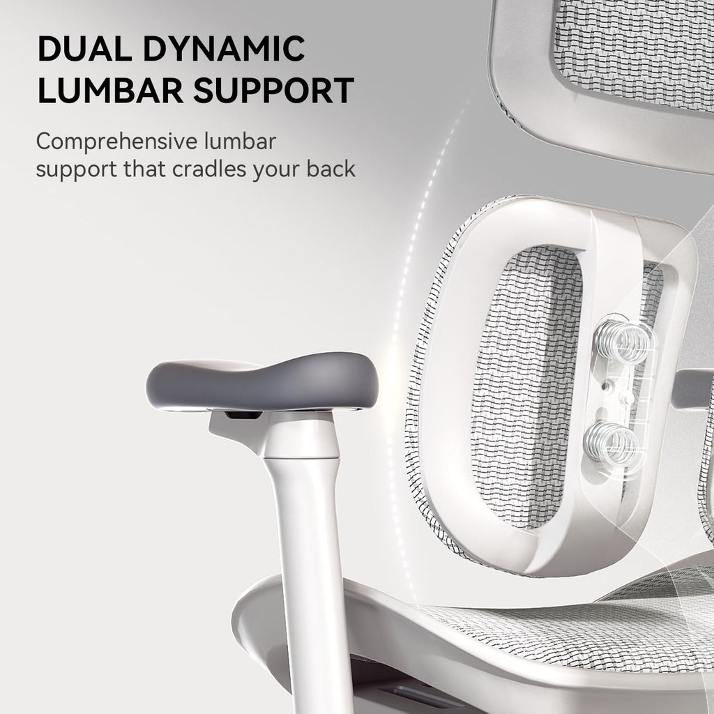 SIHOO Doro S100 Chaise de bureau ergonomique avec double soutien lombaire dynamique, dossier réglable sur 5 positions, accoudoirs coordonnés 4D, angle d’inclinaison max. 135°