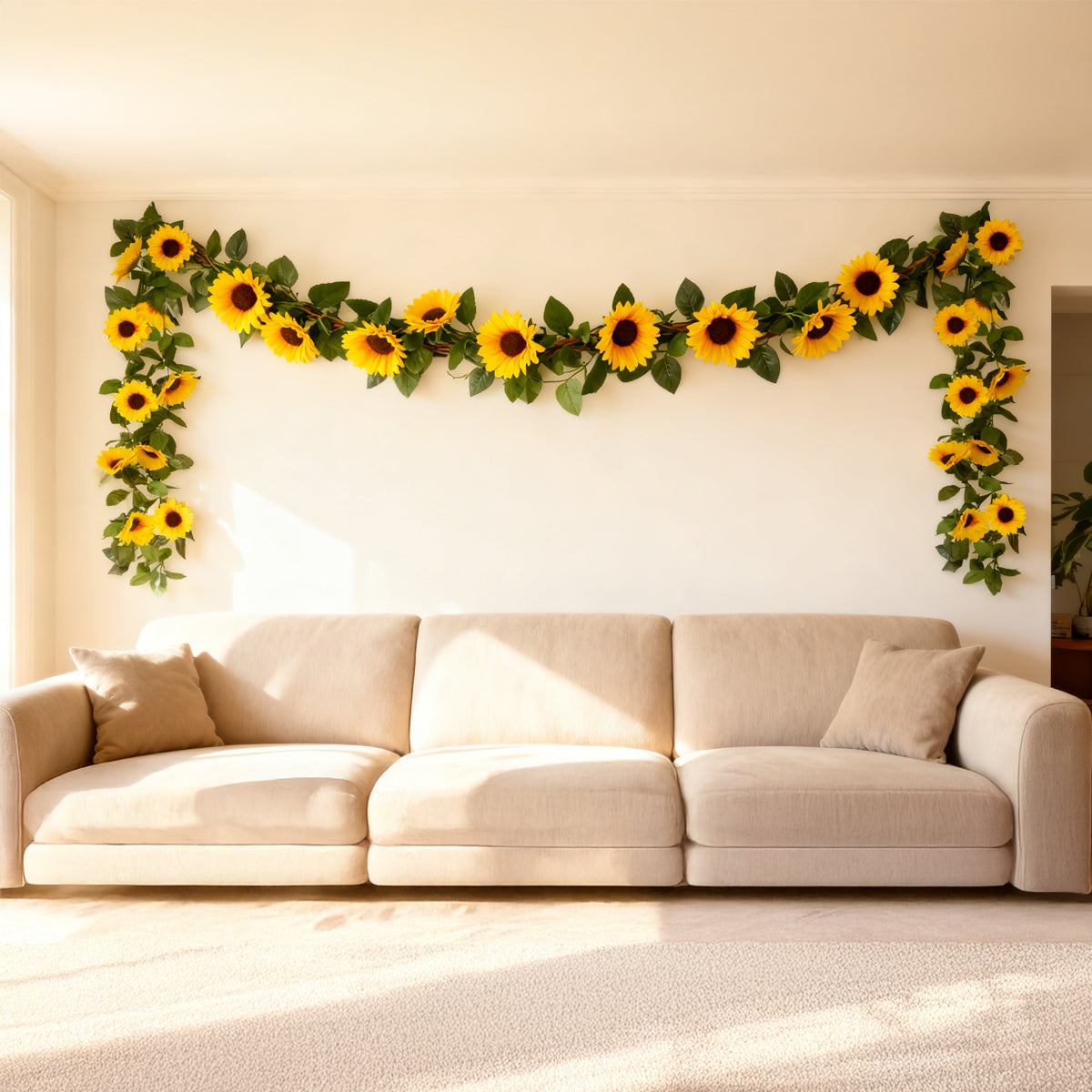 Wei's moment Lot de 3 Guirlandes de Tournesols Artificiels, Guirlande de Fleurs 7,38 ft, Guirlande de Tournesols, Lianes de Faux Tournesols, Fleurs Artificielles, Guirlande