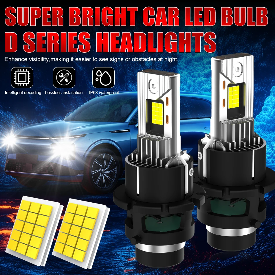 Bullvision D4S/R Ampoules de phares de voiture, 6000K blanc froid pour montage, 17000 de luminosité avec ventilateur de refroidissement, ampoules LED Plug & Play, lot de 2
