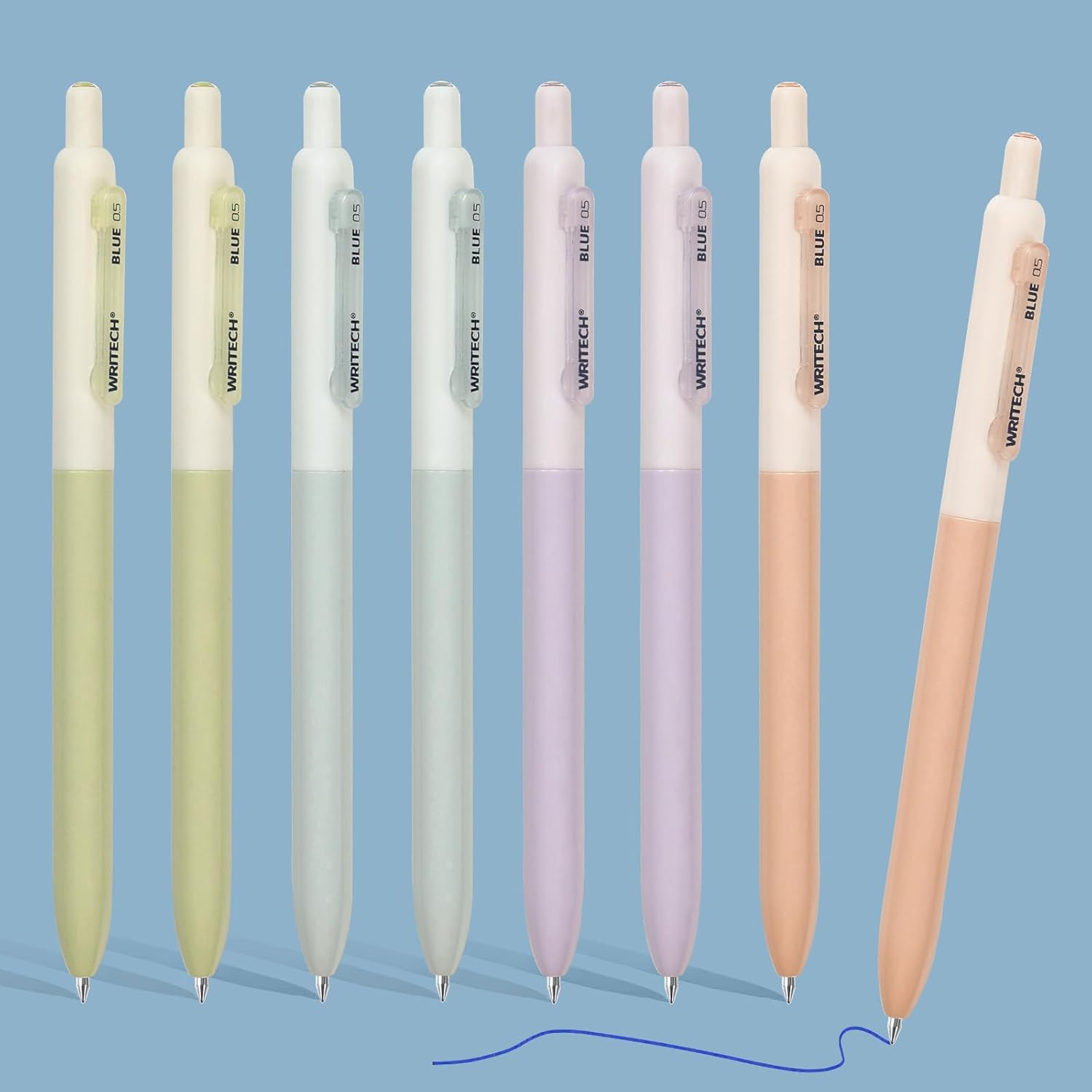 Writech Lot de 8 stylos rétractables à encre gel bleue - 0,5 mm