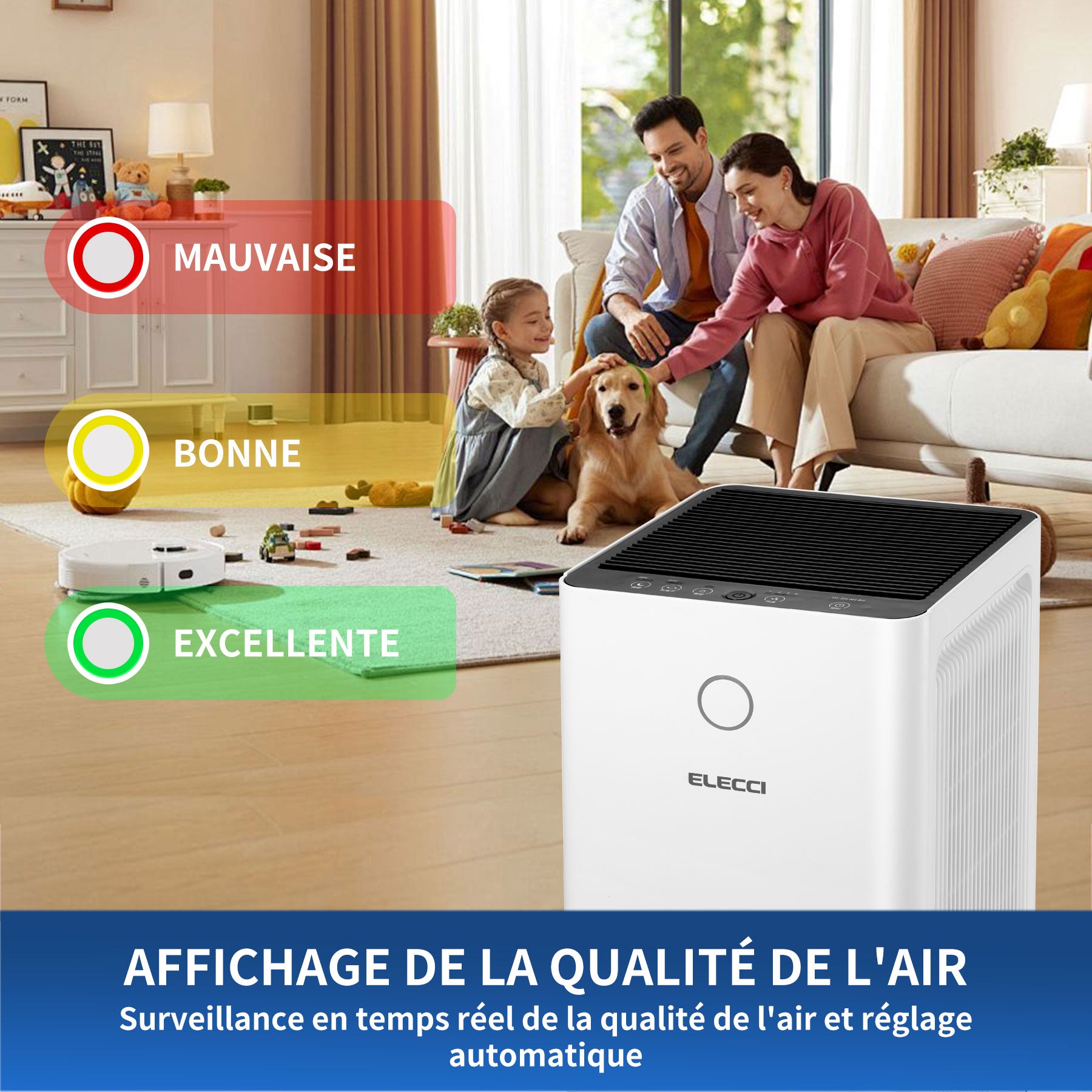 ELECCI Filtre HEPA True pour purificateur d'air, pour pièces jusqu'à 120 m², CADR 550 m³/h, élimination des virus à 99,9 %, élimine les PM2.5, la fumée, le pollen, les acariens et les polluants