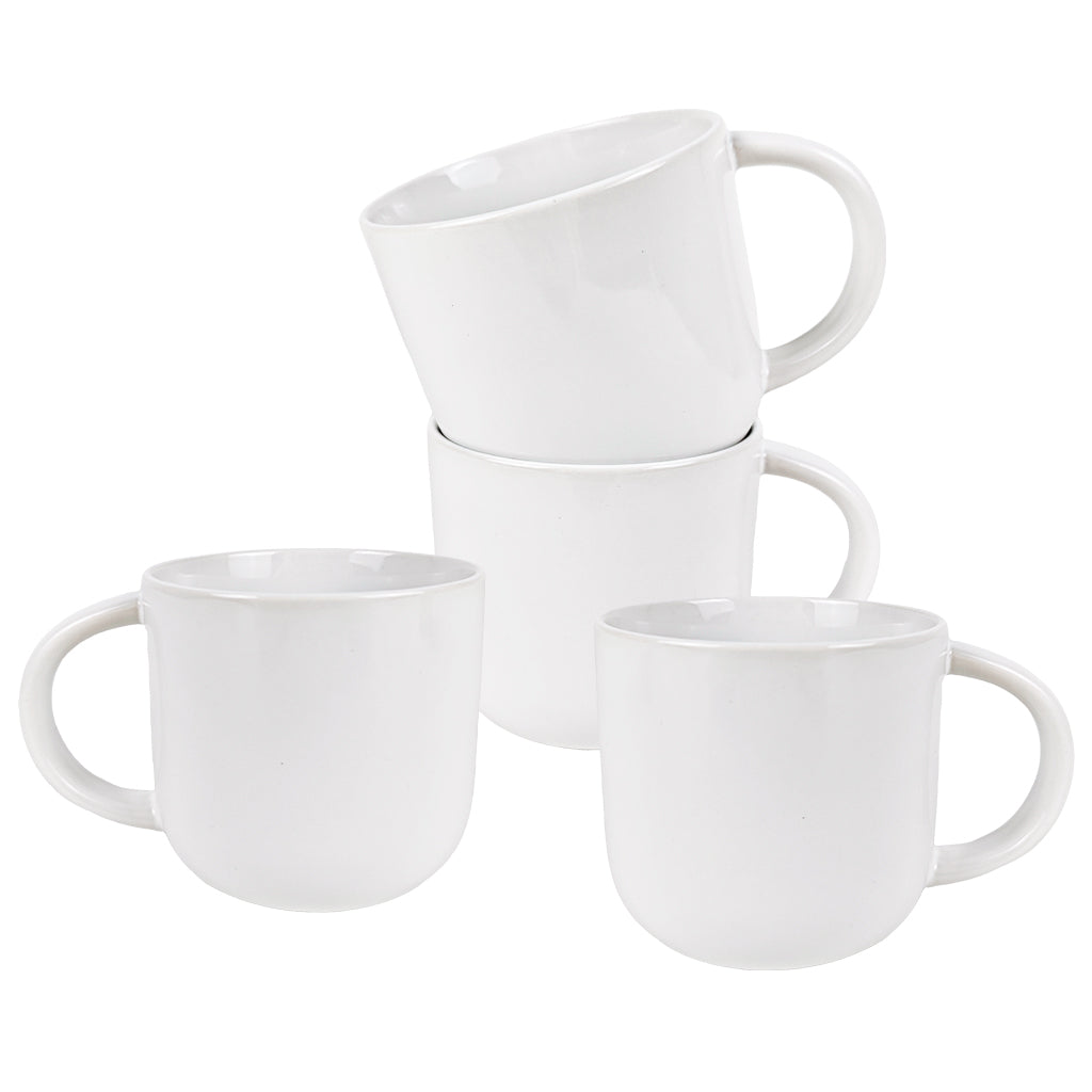 Lot de 4 Grandes tasses à café en céramique Blanche 415 ml, Pack économique maison, bureau, restaurant, Passe au lave-vaisselle