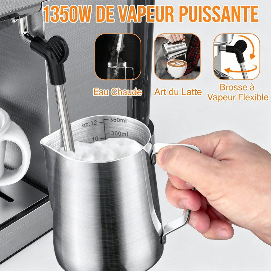 IAGREEA Machine à expresso professionnelle 20 bars avec manomètre, buse vapeur et plateau chauffe-tasses, machine à café à simple/double dose, réservoir d'eau amovible de 1,1 L