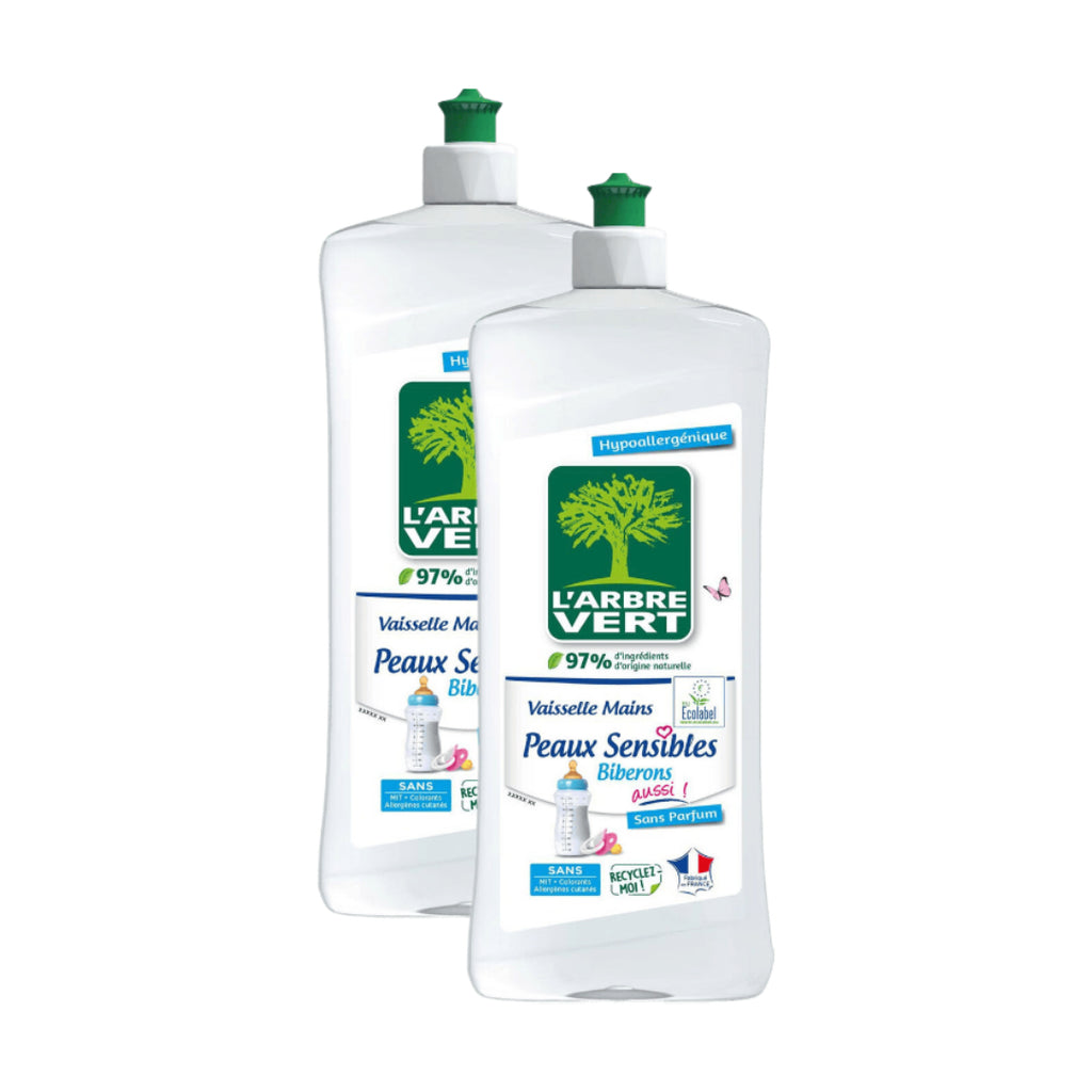 L'Arbre Vert Liquide Vaisselle Hypoallergénique pour Peaux Sensibles & Biberons 2 x 750 ml (= 1,5 L)
