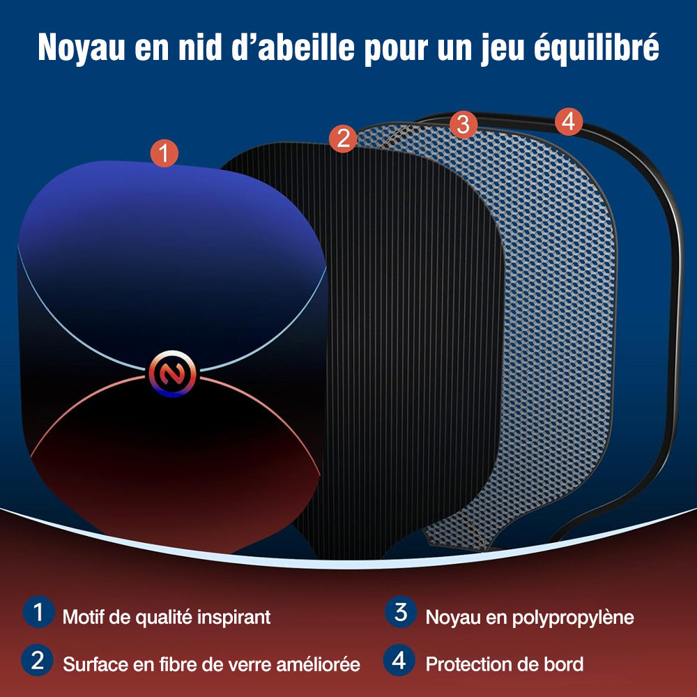 Niupipo Lot de 2 raquettes de pickleball MX-75, matériau en fibre de carbone, noyau nid d’abeille en polypropylène, certifiées USAPA, légères et durables, pour débutants et professionnels
