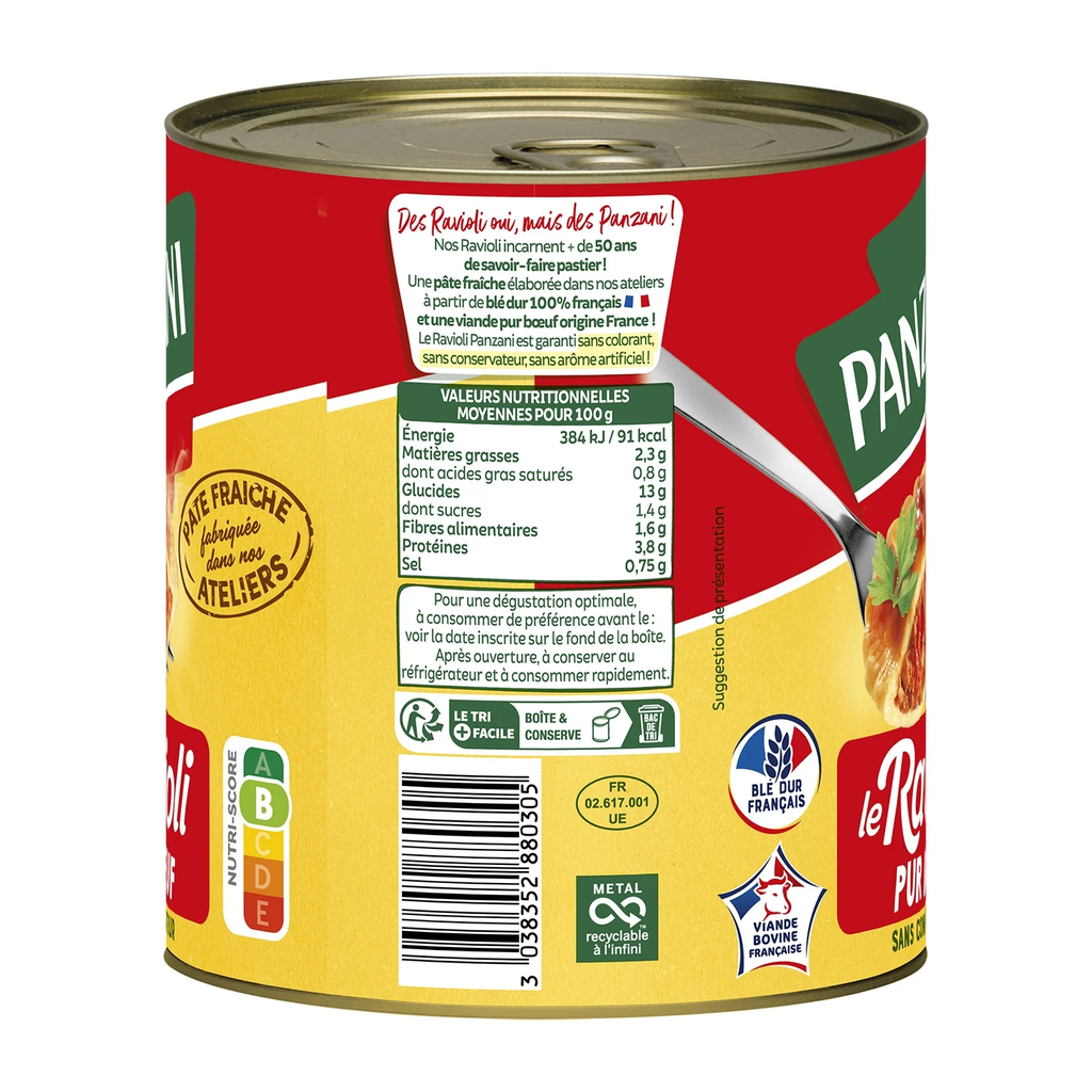 PANZANI Plat cuisiné ravioli pur bœuf 800g