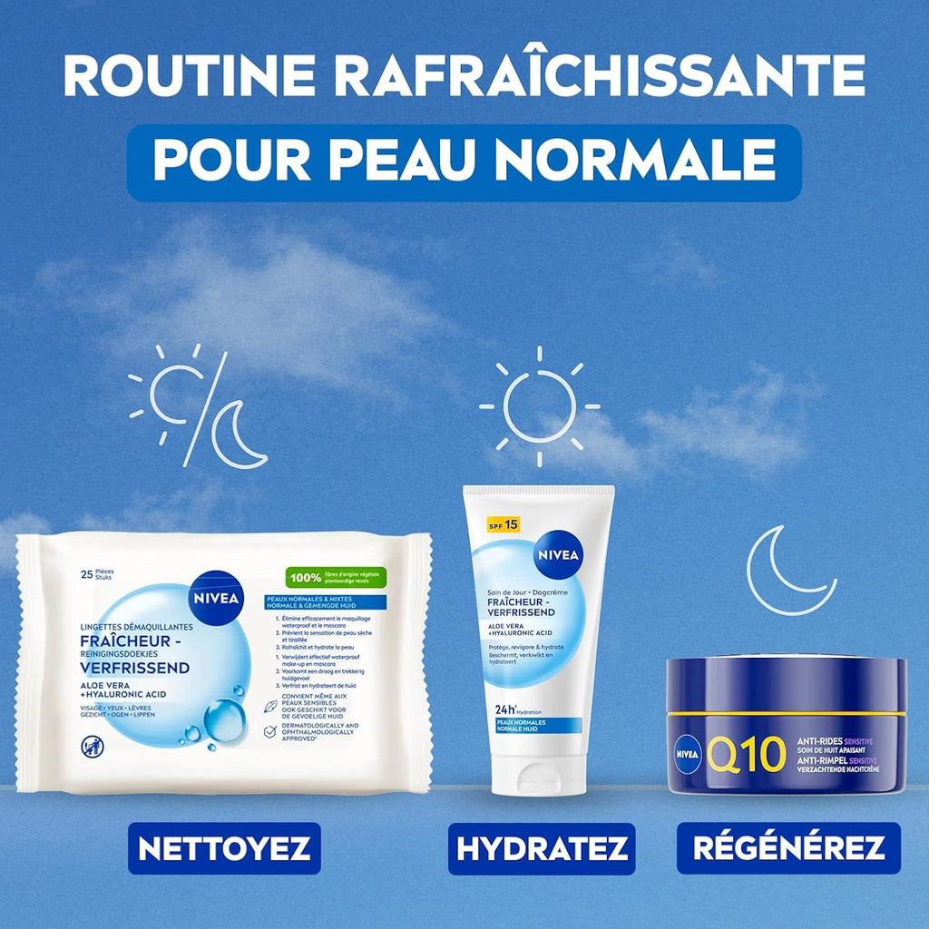 NIVEA Lingettes nettoyantes visage Fraîcheur, 25 lingettes