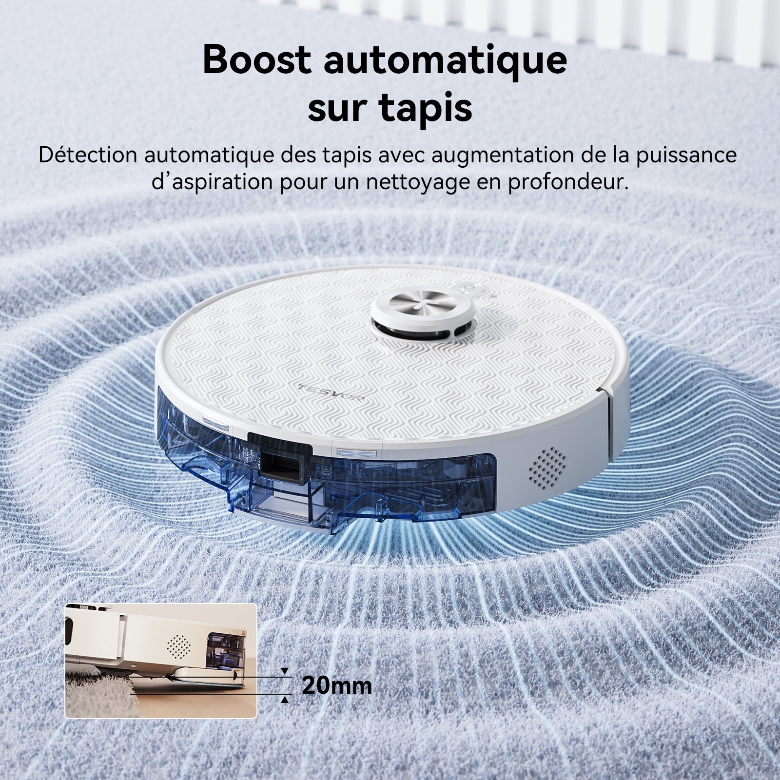Aspirateur robot Tesvor S8Pro avec fonction de nettoyage - Robot aspirateur 8000 Pa 3-en-1 aspirateur robot + navigation LiDAR + 240 min d'autonomie, contrôle par application/Alexa