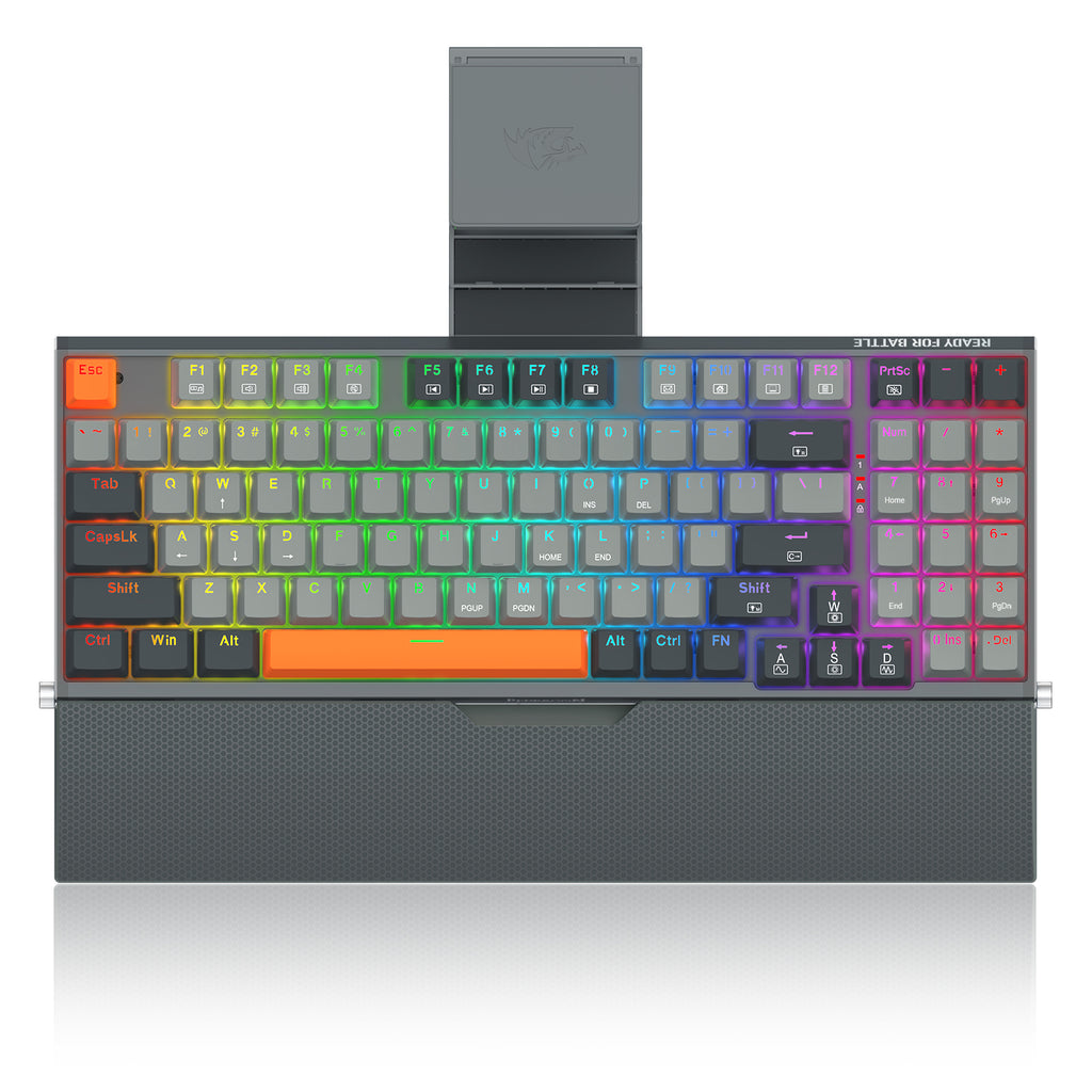 REDRAGON - Clavier mécanique filaire 94 touches en métal, avec support pour smartphone et repose-poignet