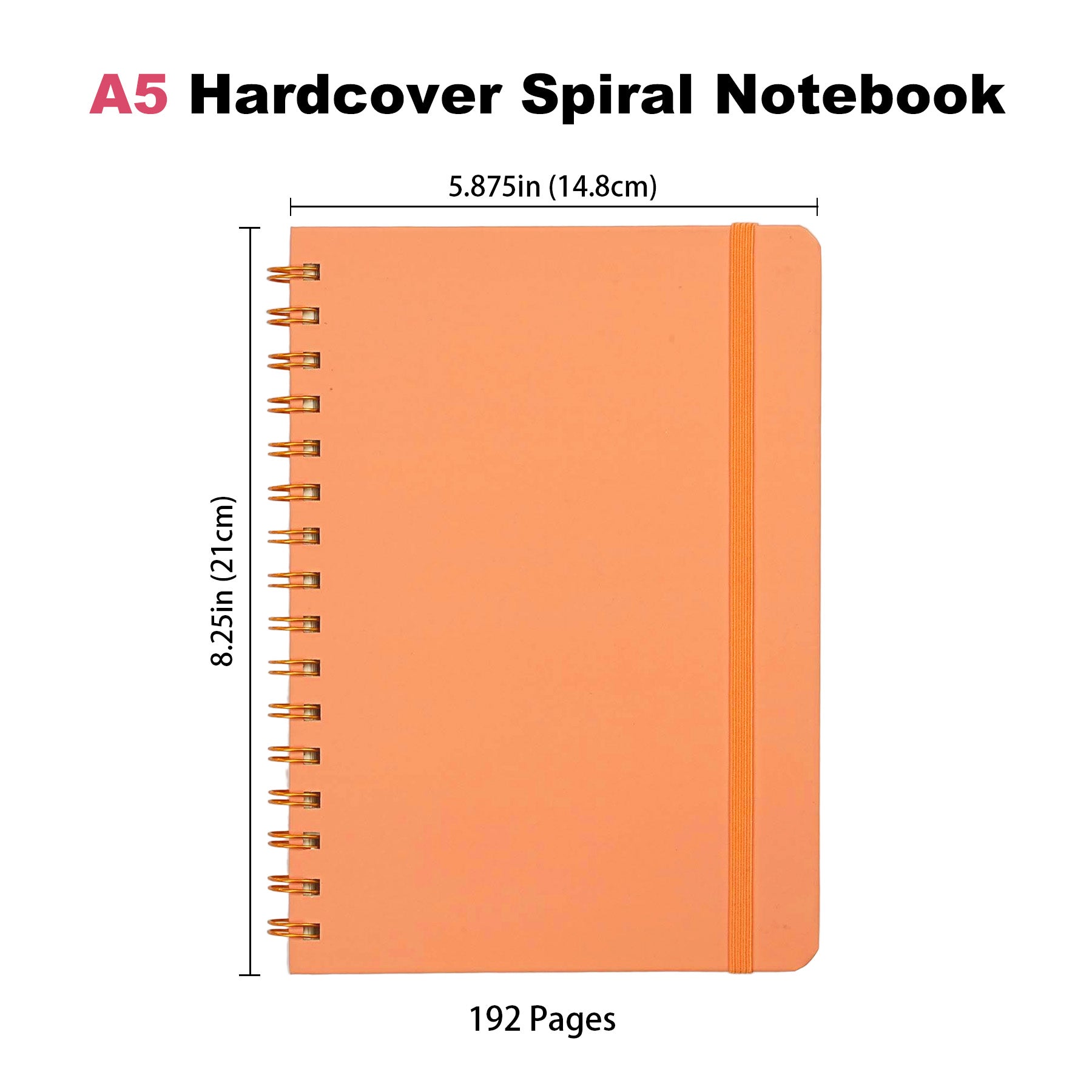 Jubiluu Carnet ligné A5 à spirales avec couverture rigide - 96 feuilles (papier offset 100 g), avec élastique - Journal ligné crème classique pour écriture, école, bureau et cadeaux - Beige sable