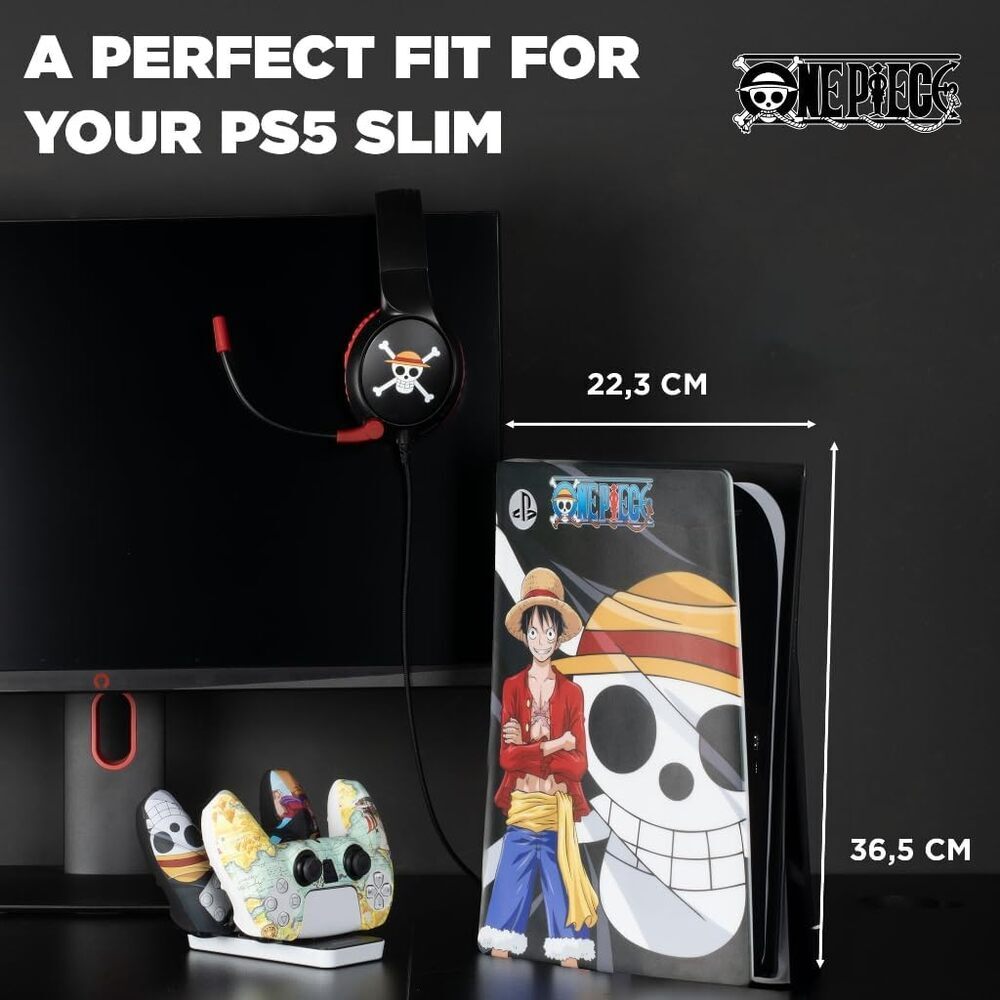 Konix One Piece Façade de protection pour console PS5 Slim - Silicone - Antichoc - Anti-rayures - Motif Luffy - Noir