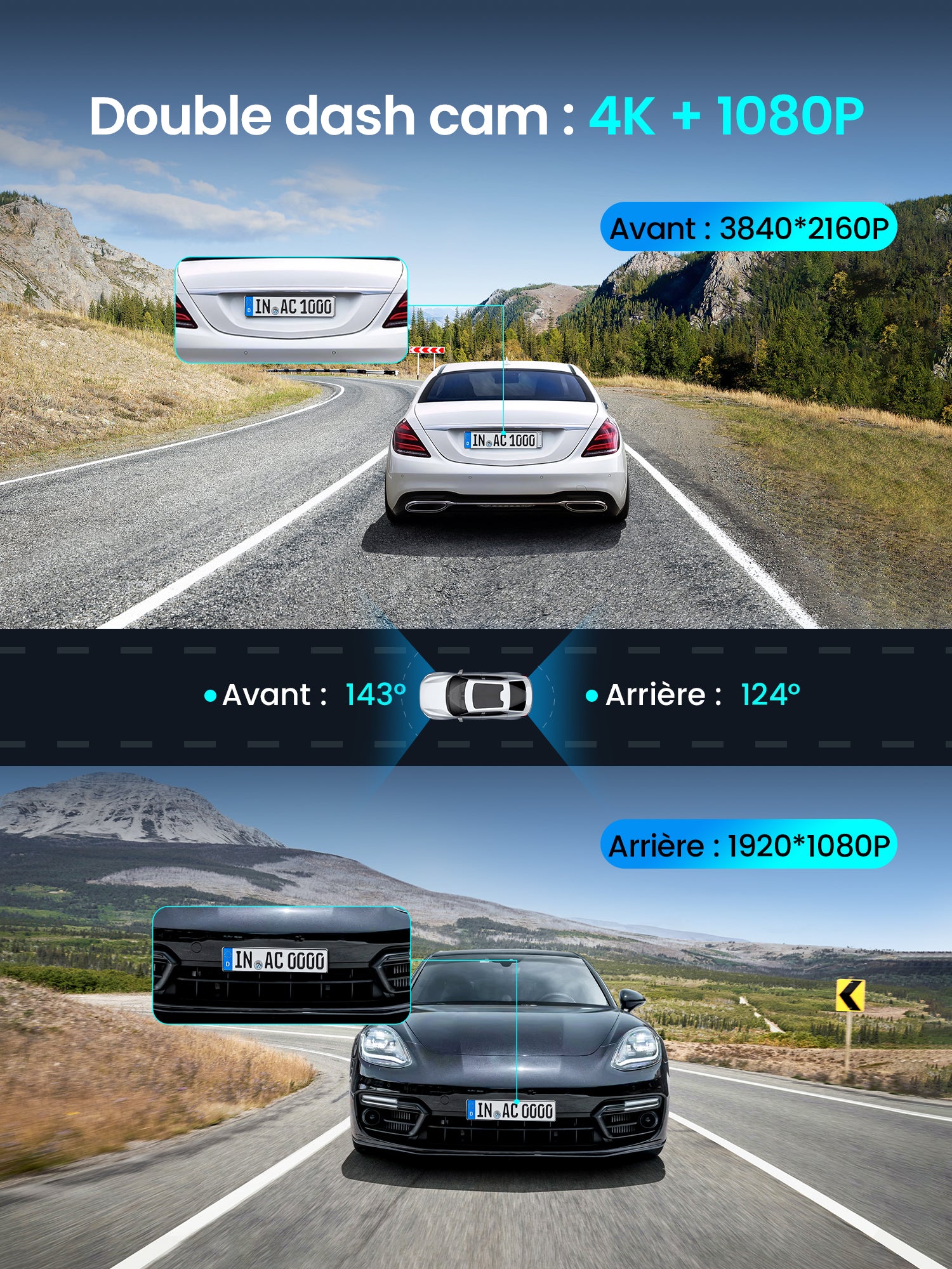 Caméra embarquée DDPAI Z50 Pro avant et arrière 4K+1080P, caméra de voiture, Wi-Fi 6 5G et GPS intégrés, écran 3", vision nocturne super, prise en charge ADAS