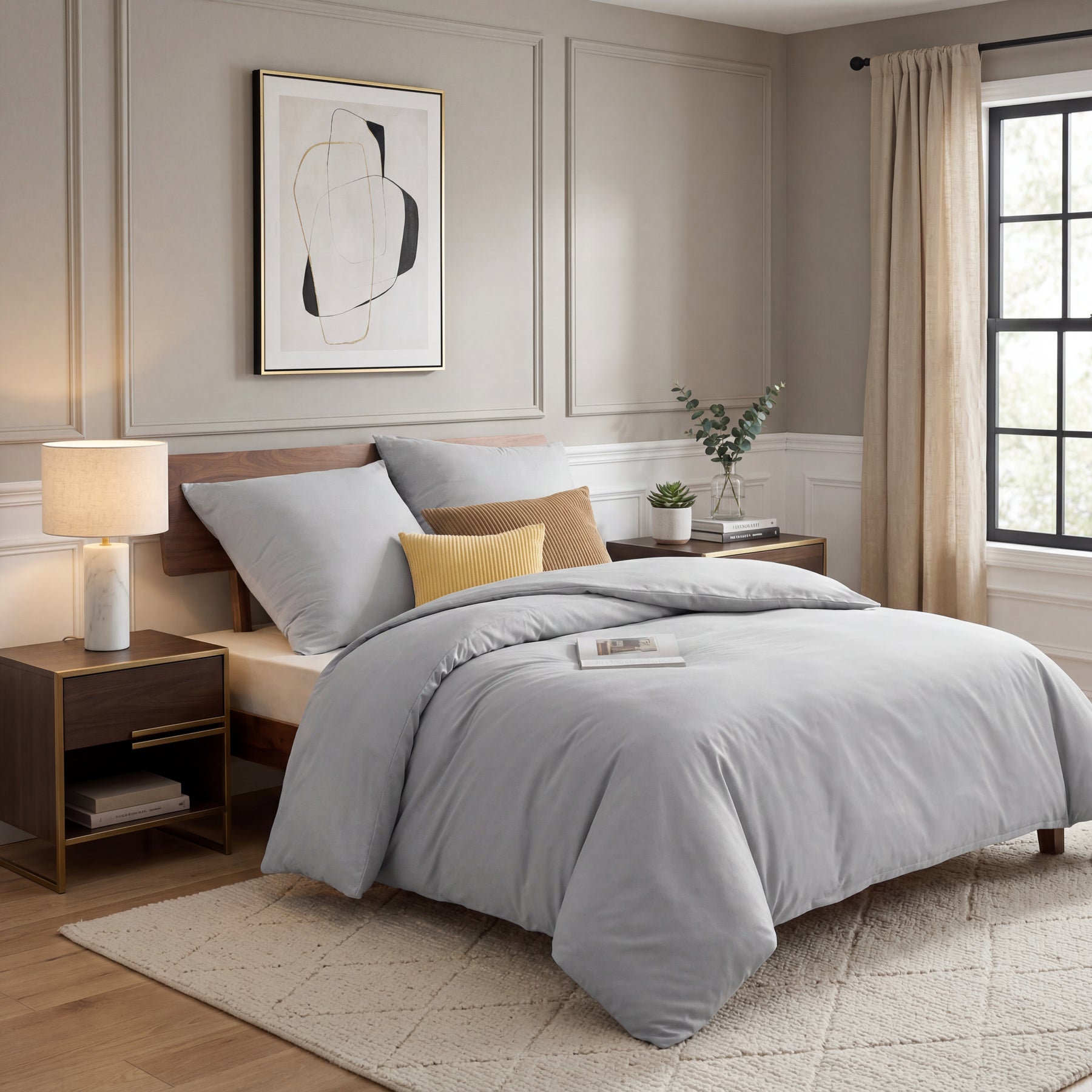 Parure de lit 4 pièces 135 x 200 cm - Gris - 2 housses de couette 135 x 200 cm et 2 taies d'oreiller 80 x 80 cm - Certifié Öko-Tex - En microfibre de 90 % de polyester