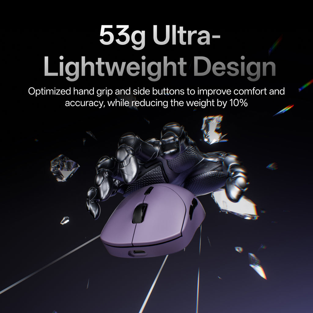 Rapoo VT2 Souris gaming sans fil, Taux d’interrogation sans fil 8K réel, 53 g Ultra légère, Batterie jusqu’à 750 h, MCU Nordic nRF54L15, Commutateur mécanique 100 millions