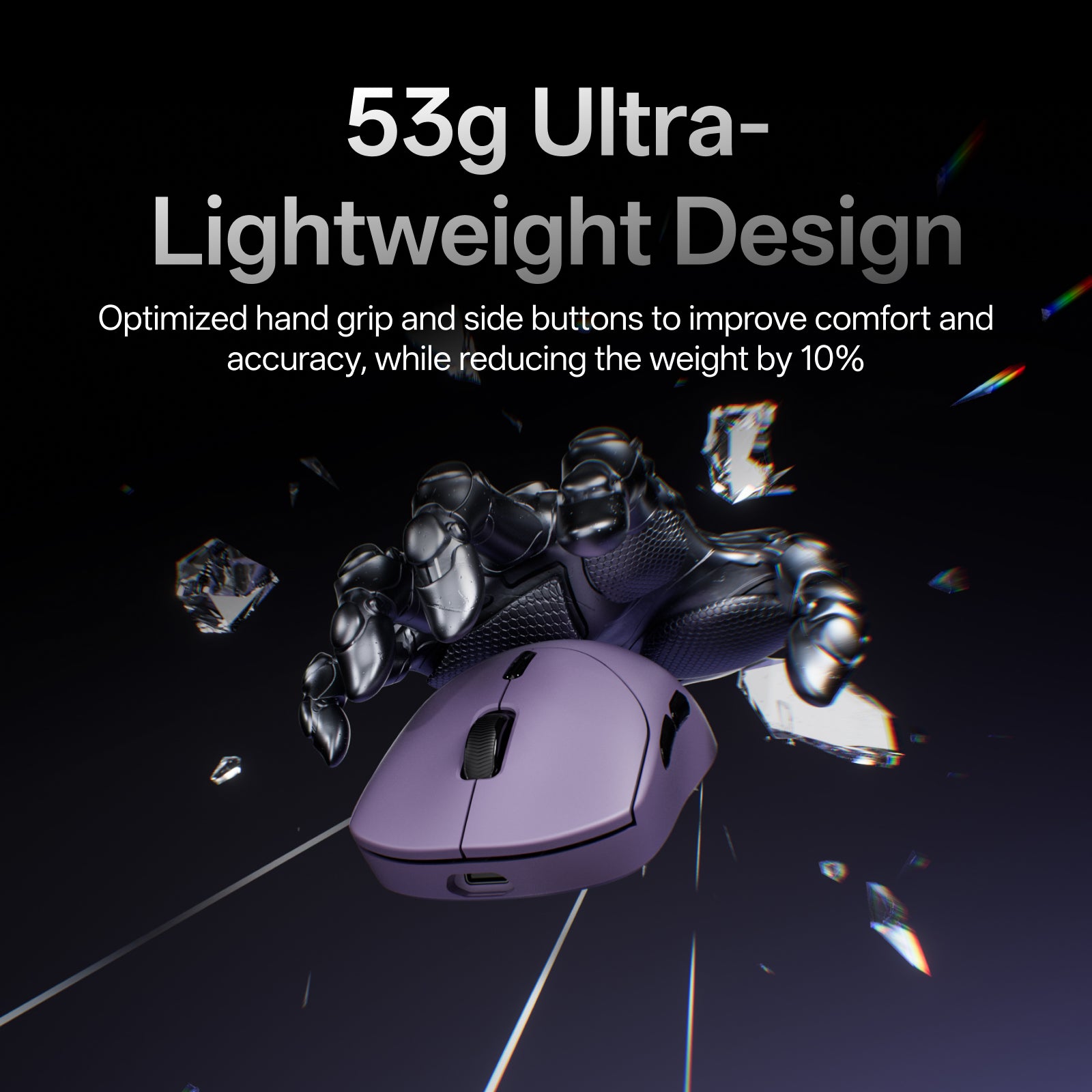 Rapoo VT2 Souris gaming sans fil, Taux d’interrogation sans fil 8K réel, 53 g Ultra légère, Batterie jusqu’à 750 h, MCU Nordic nRF54L15, Commutateur mécanique 100 millions