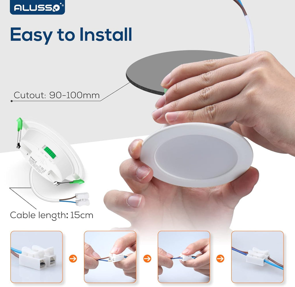 ALIPODLAX Spot encastré IP65, 7 W, 580 lm, 90-100 mm, 230 V, à intensité variable, 3CCT Blanc chaud 3000 K / Blanc neutre 4000 K / Blanc froid 6500 K, pour salle de bain, cuisine, lot de 6