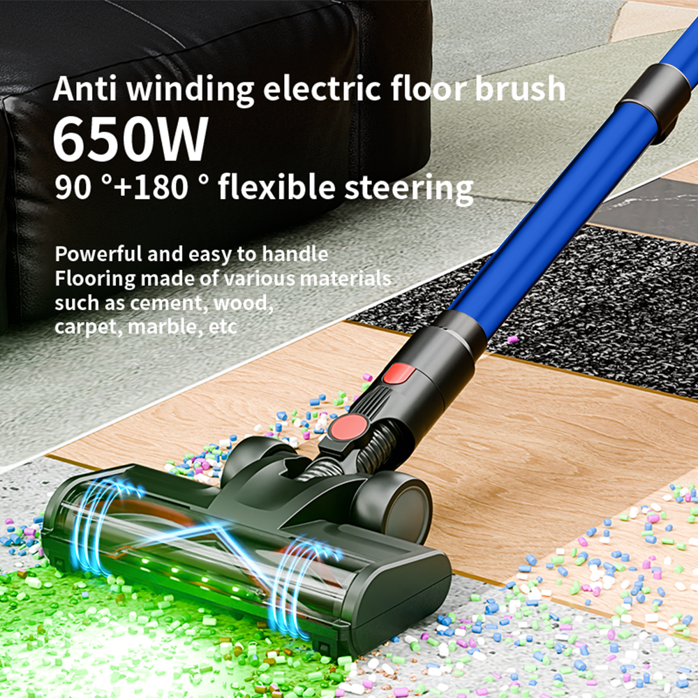 COTIAR V22 Aspirateur sans fil 650 W, moteur sans balais, 55 kPa de puissance d’aspiration, 1,2 L de capacité, écran LED, pour tapis, sols et poils d’animaux, Bleu
